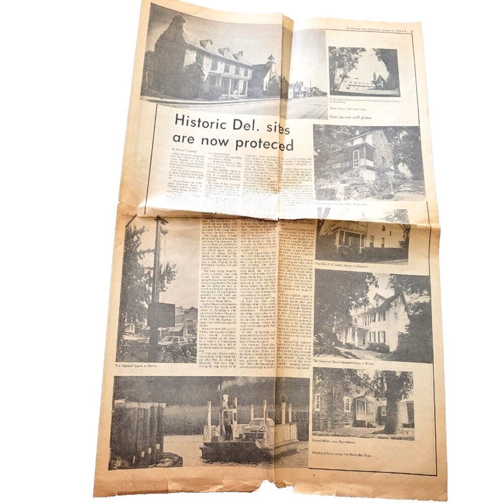 Morning News October 17, 1973 Historic Delaware Sites Woodland Ferry Noxontown